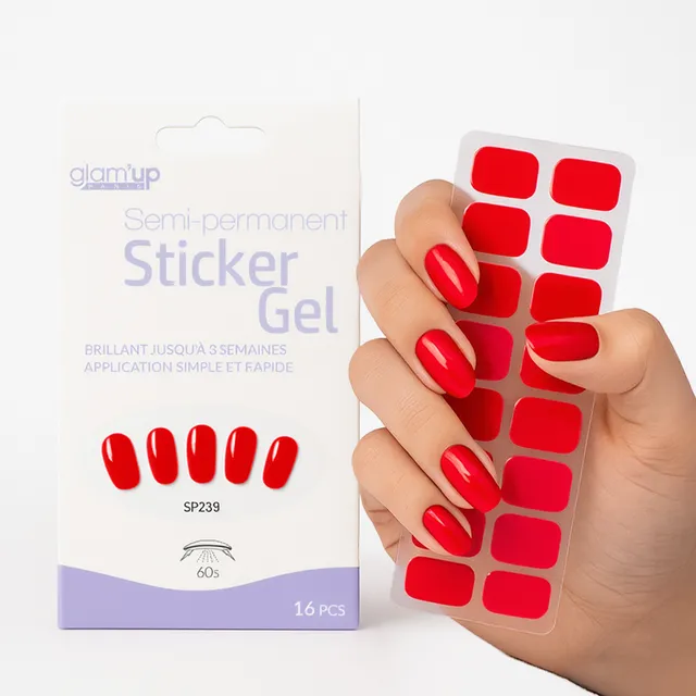 GLAM'UP Les Ongles Sticker Gel Semi-Permanent Classic Red 16 pièces
