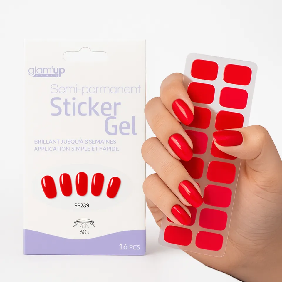 GLAM'UP Les Ongles Sticker Gel Semi-Permanent Classic Red 16 pièces
