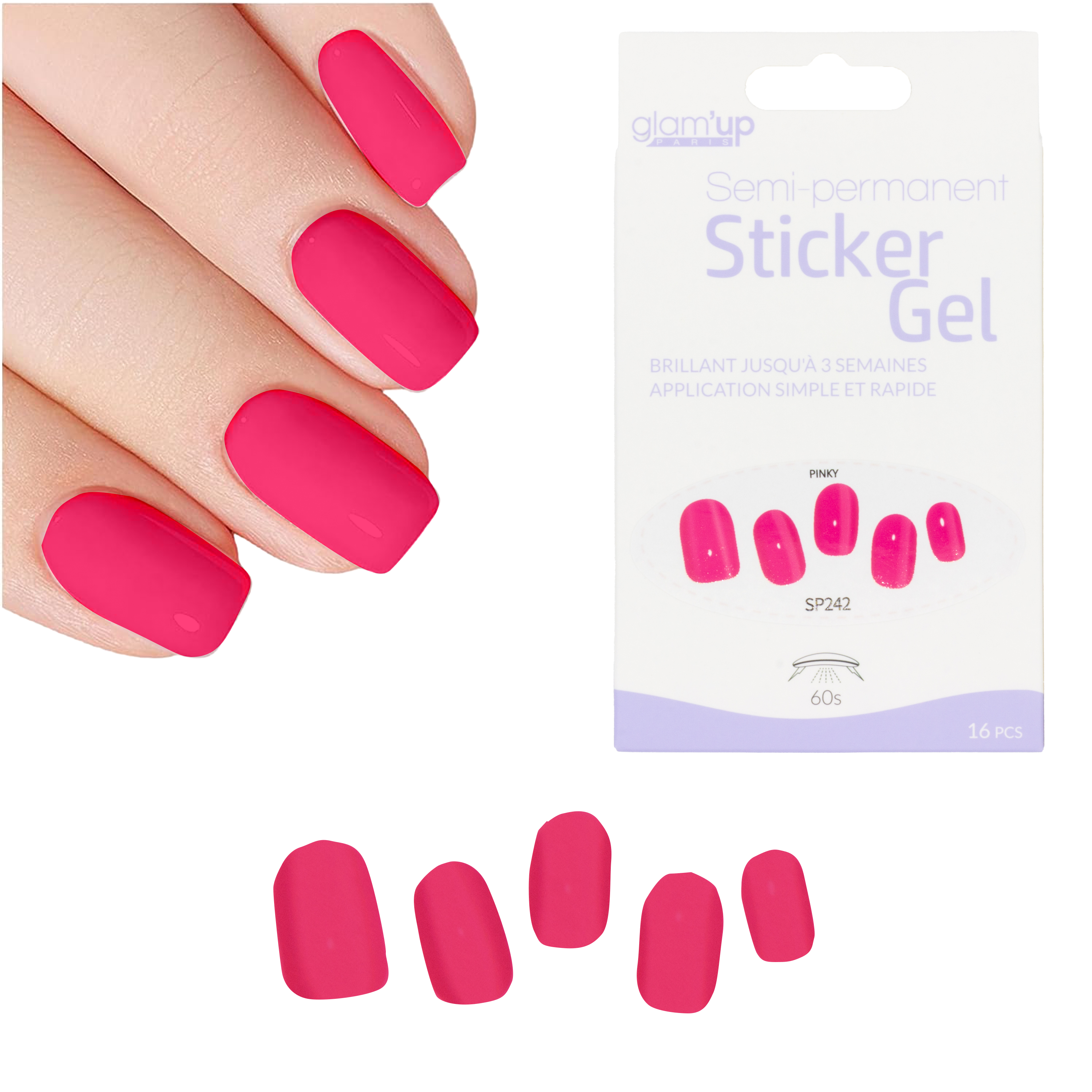 Glam'Up Les Ongles Sticker Gel Semi-Permanent Pinky 16 pièces
