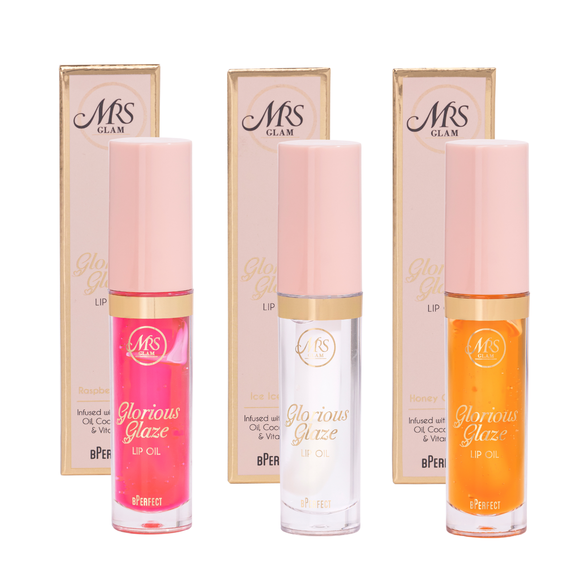 Mrs Glam Glorious Glaze trio huiles lèvres 3 teintes brillant