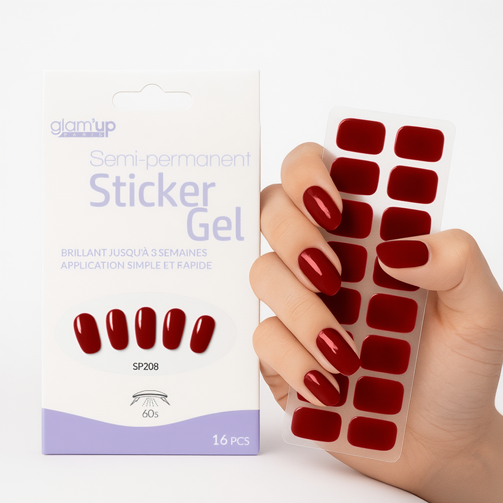 GLAM'UP Les Ongles Sticker Gel Semi-Permanent Red 16 pcs