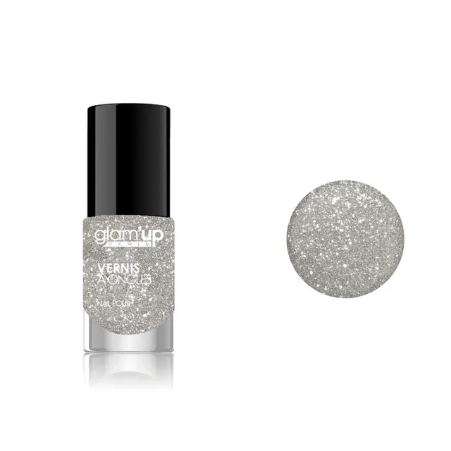 GLAM'UP Les Ongles Vernis Transparent Pailleté Argent Brillant