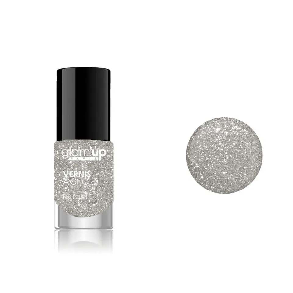GLAM'UP Les Ongles Vernis Transparent Pailleté Argent Brillant