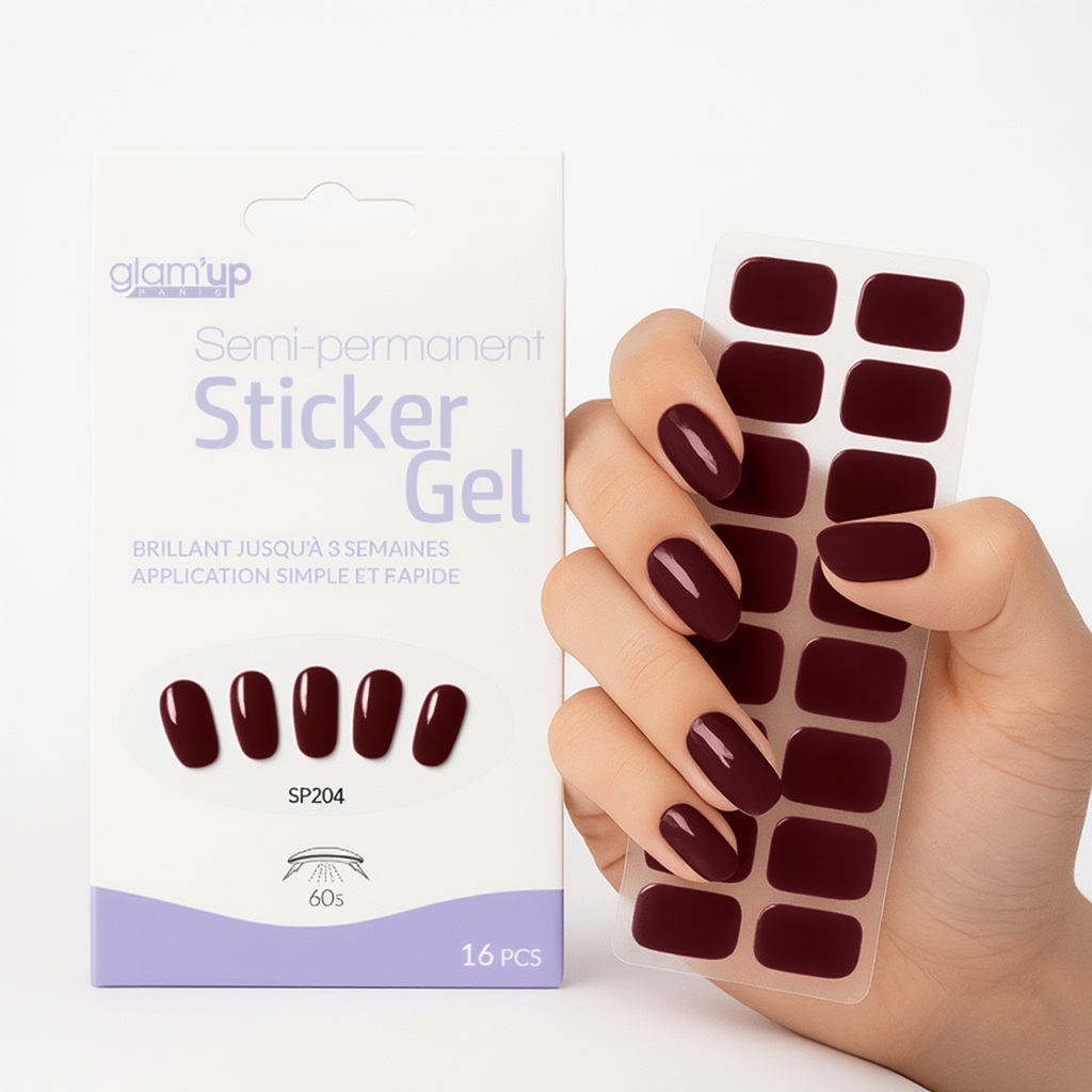 GLAM'UP Les Ongles Sticker Gel Semi-Permanent Bordeaux stickers 16 pièces