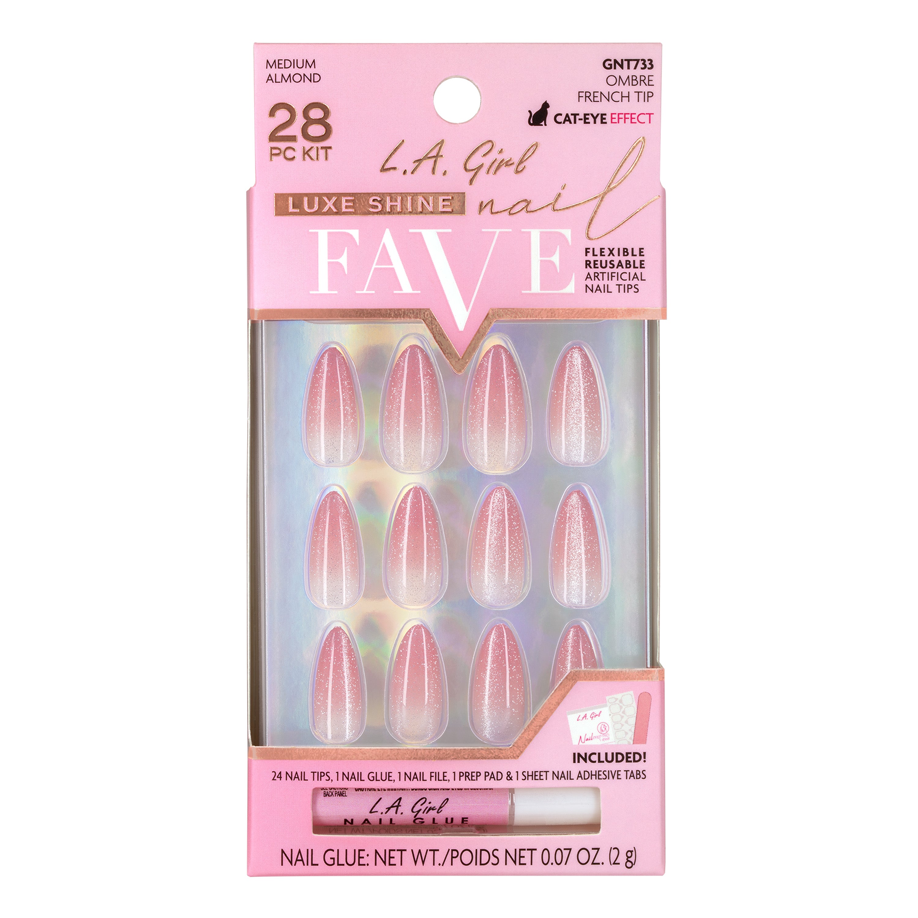 L.A. Girl Luxe Shine Faux Ongles GNT730G Black French 24 pcs