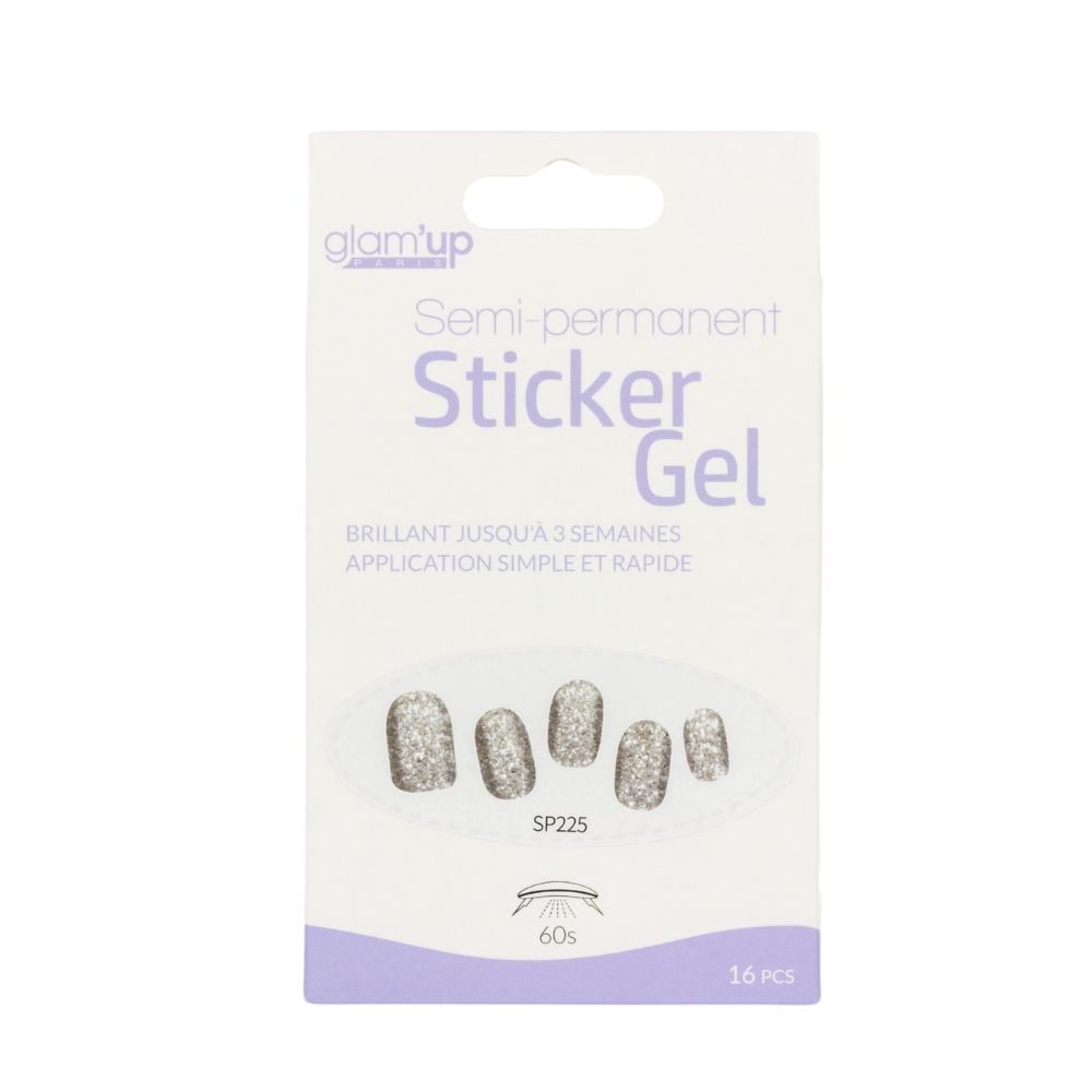 GLAM'UP Les Ongles Sticker Gel Paillettes Argent 16 pièces UV