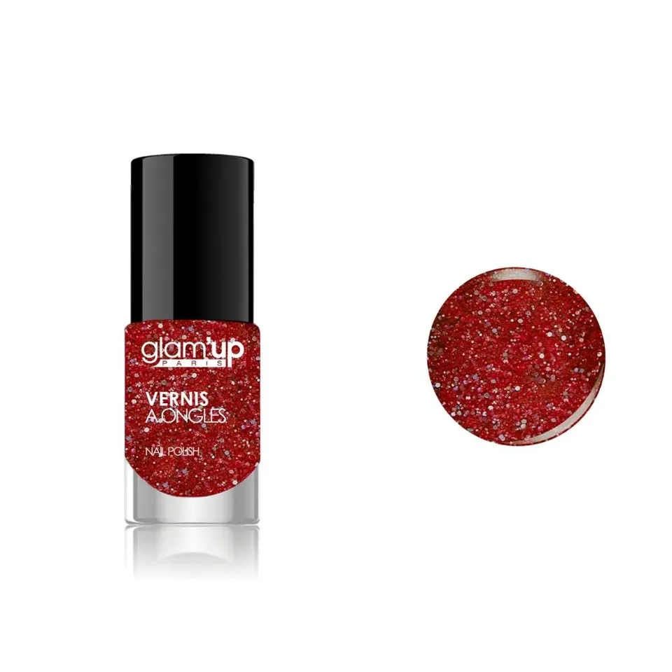GLAM'UP Les Ongles Vernis à Ongles Rouge pailleté brillant