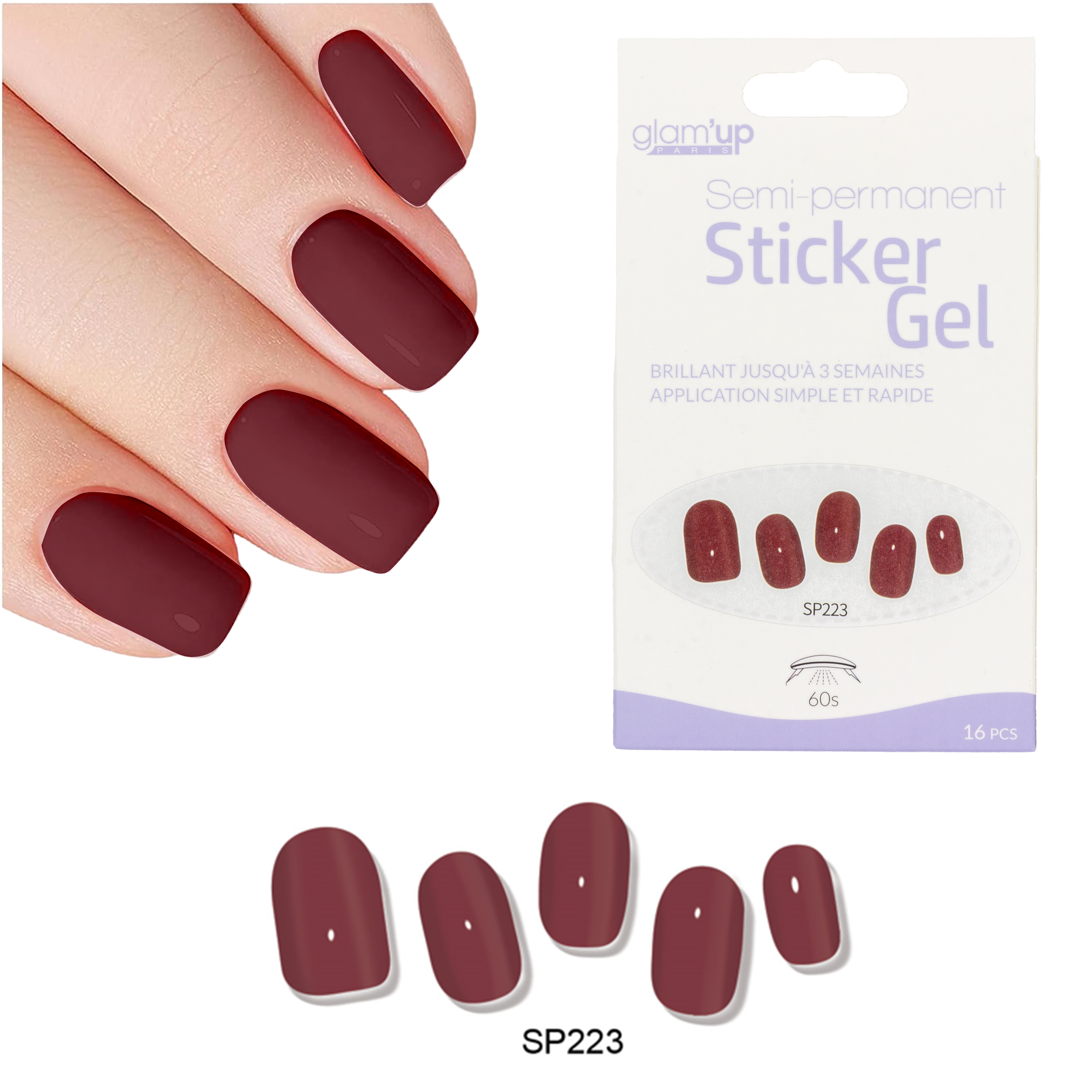 Glam'Up Les Ongles Sticker Gel Semi-Permanent Coquelicot 16 pièces