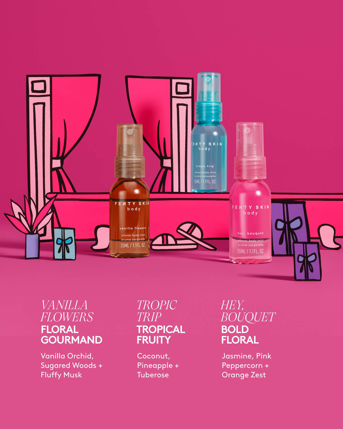 Fenty Beauty Mist N Match trio brumes corps mini
