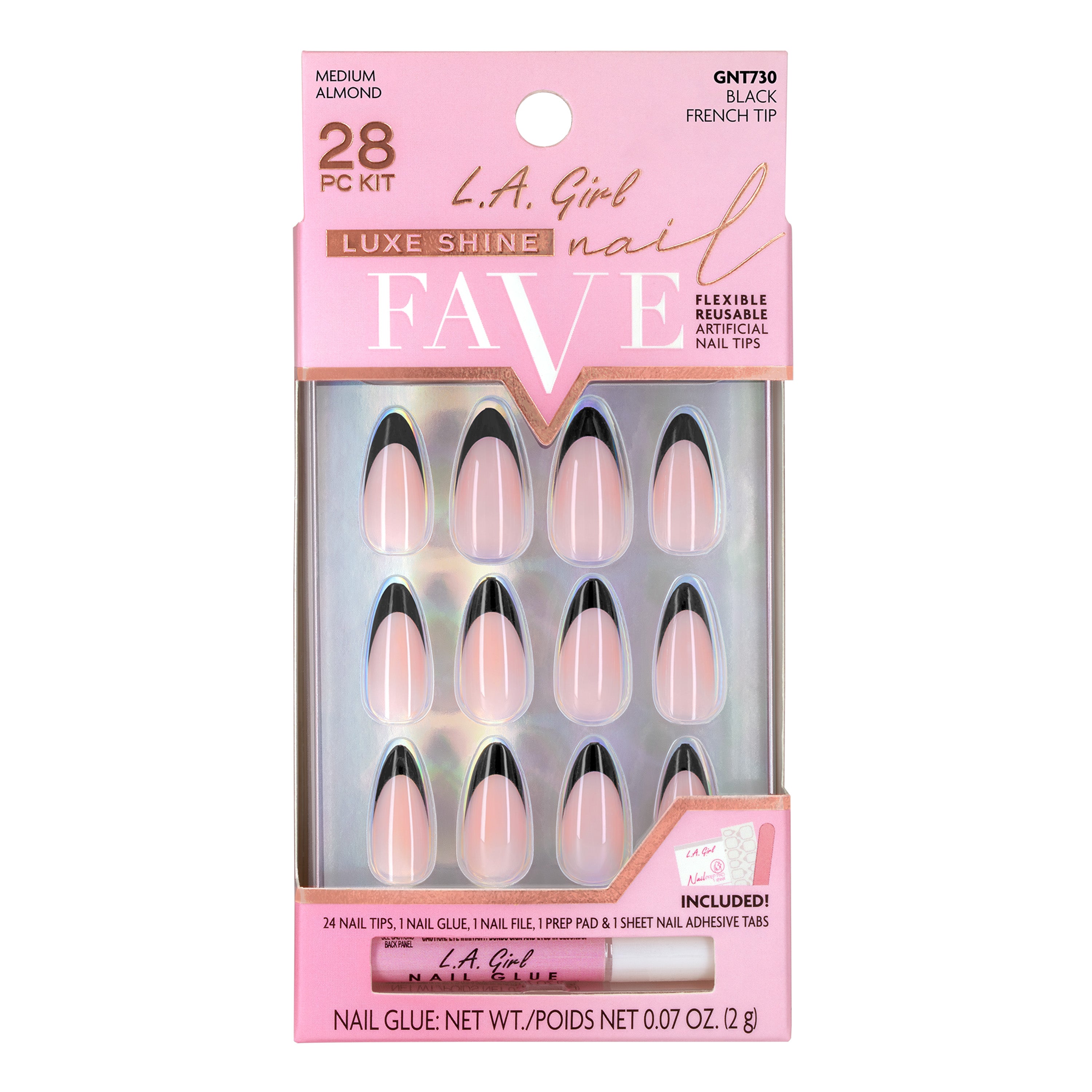 L.A. Girl Luxe Shine Faux Ongles GNT730G Black French 24 pcs