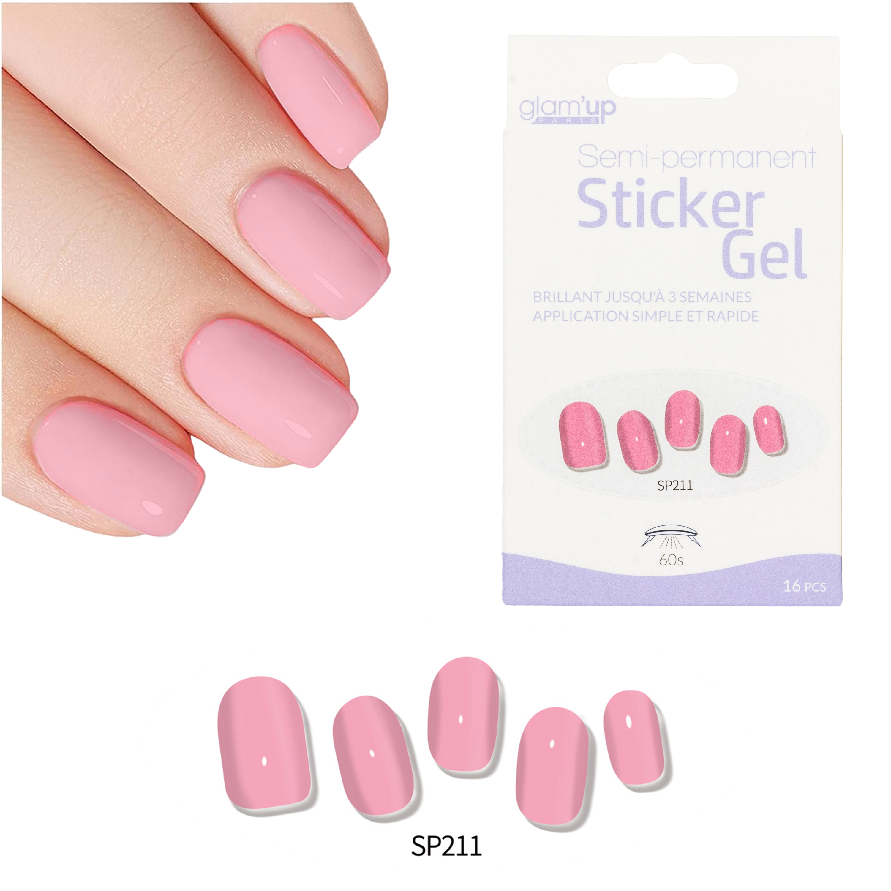 GLAM'UP Les Ongles Sticker Gel Semi-Permanent Baby Girl 16 pièces