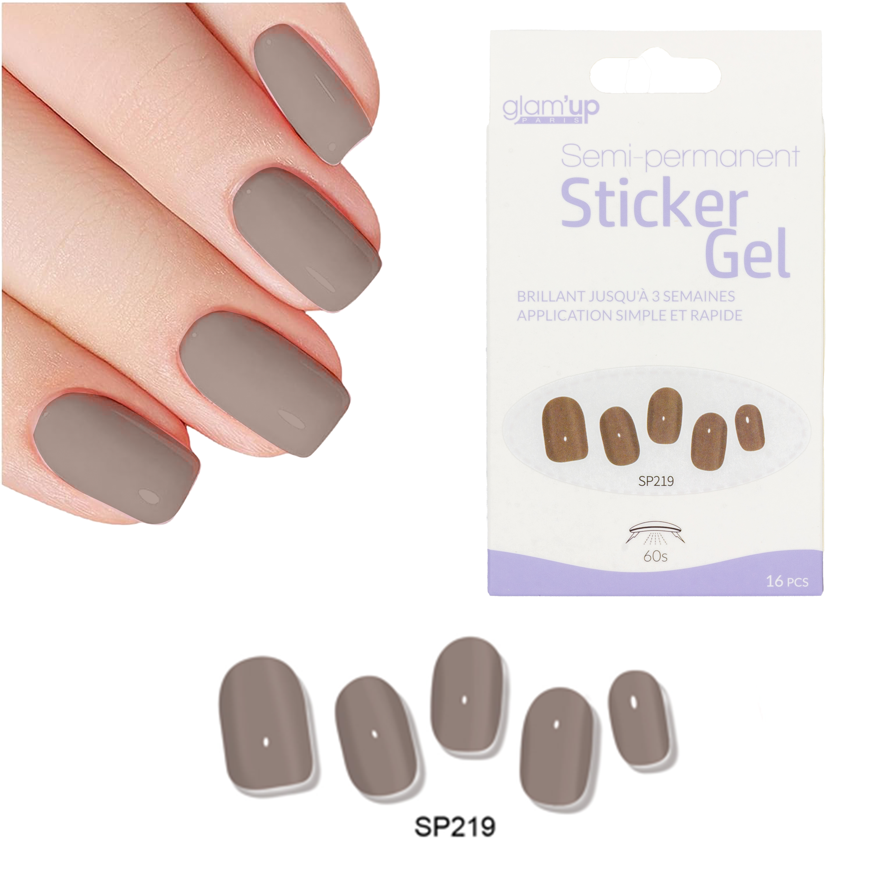 GLAM'UP Les Ongles Sticker Gel Taupe 16 pièces